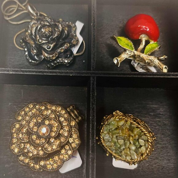 Vintage Black Rose Pendant Necklace — Artist Reworked Piece — Sterling Chain - Picture 1 of 8